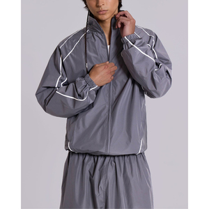 Conjunto Deportivo de Dos Piezas, Chaqueta Cortavientos Holgada de Nailon Unisex, con Ribete Curvo y Cuello Alto, Fabricante OEM - Product Image 2