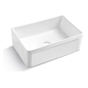 Lavello da cucina singolo in ceramica stile rustico con frontale a grembiule, 76x51 cm, colore bianco - Product Image 6