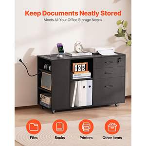 Schedario Mobile in legno a 3 cassetti nero con ciabatta comoda soluzione organizzativa - Product Image 2