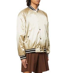 Chaqueta Varsity Dorada Satinada para Hombre, Corte Regular, Cuello Camisero, Cierre de Botones, Ropa Casual de Otoño - Product Image 3