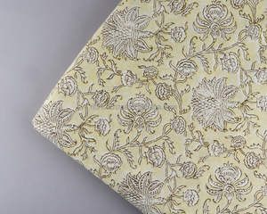 New Pale Goldenrod Yellow <b>White</b> Indian <b>Hand</b> Block Printed 100% Pure Cotton Fabric Yard for Women's Clothing Curtains Crafts Bags - Product Image 2