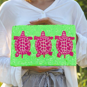 Bolso de Mano Tipo Clutch con Cuentas Hechas a Mano, Bolso de Lentejuelas Verde Neón con Cadena, Bolso de Fiesta de Noche Otoñal Portátil de Moda Bordado Personalizado - Product Image 5