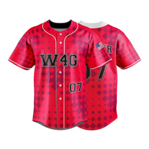 W4G Baseball Jersey Men's Red Checkered Sublimated 100% <b>Polyester</b> Short Sleeve Breathable Regular Fit Adult Sport Apparel - Product Image 1