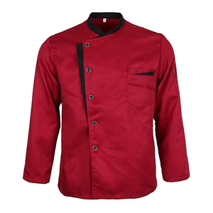 Chaqueta de Chef Roja de Manga Larga para Hombre, Uniforme con Cierre de Botones, para Restaurante o Bar, 100% Poliéster Tejido - Product Image 1