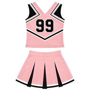Uniforme de cheerleading rose bébé, noir et blanc, sans manches, col en V, haut court, jupe plissée, tenue de danse pour équipe de cheerleading - Product Image 2