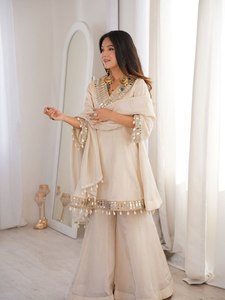 Ensemble Kurti Plazzo Premium Chinon Long Kali avec broderie miroir véritable et dupatta élégante - Product Image 2
