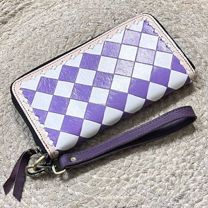 Western Genuine Cowhide Leather Checkered Wallet for Women Zipper Clutch Handcrafted <b>Wristlet</b> Purse Multi Color Durable Design - Product Image 5
