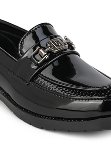 Obsidian Black Patent Leather Elite Chain Loafers for Boys Premium Formal Party Wear Slip on Comfortable <b>Soft</b> Cushioned - Product Image 4