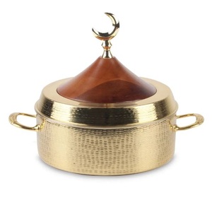 Kitchenware Traditional <b>Wooden</b> Bowl Food Warmer with Silver Hammered Dome Lid Pointed <b>Finial</b> Decorative Casserole Elegant - Product Image 3