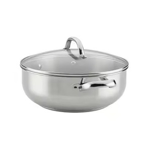Casserole en acier inoxydable ronde de 24 cm avec couvercle, design minimaliste durable, finition polie, pour tous types de cuisinières - Product Image 5