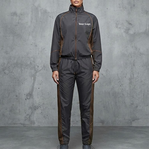 Ensemble de survêtement pour femme de qualité supérieure, coupe ajustée, avec sweat à capuche zippé et pantalon de jogging, 100% nylon, avec empiècements color block, tendance - Product Image 4