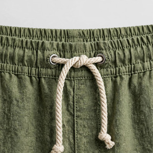 Pantalon décontracté pour homme en coton vert, taille élastique avec cordon de serrage, coupe droite, léger, respirant, poches latérales, idéal pour l'été - Product Image 5