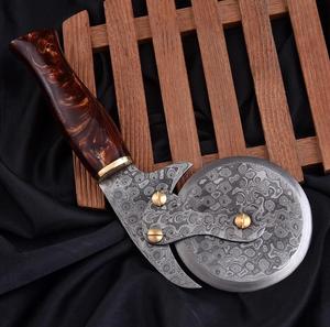 Unique Handmade Damascus Steel Pizza Cutter Razor Sharp Blade with Customized Handle <b>Leather</b> Sheath Steel Craft International - Product Image 3