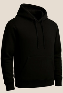 Sweat-shirt à capuche en molleton noir pour homme, coupe classique, couleur unie, poche avant, tricoté, pour l'automne - Product Image 5