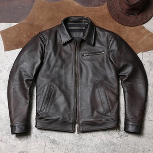 Veste en cuir vintage pour homme, style pilote moto des années 1930, cuir de vachette pleine fleur brossé, veste en cuir véritable - Product Image 1