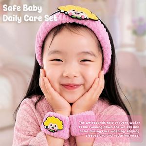 ที่คาดผมและสายรัดข้อมือผ้าสีชมพูสำหรับเด็ก ผ้าฝ้ายเนื้อนุ่ม - Product Image 3