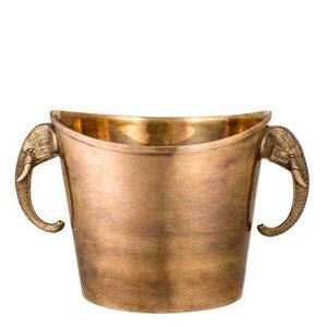 Refroidisseur à vin vintage en laiton en forme de tête d'éléphant – Seau à champagne antique doré orné avec poignées décoratives - Product Image 4