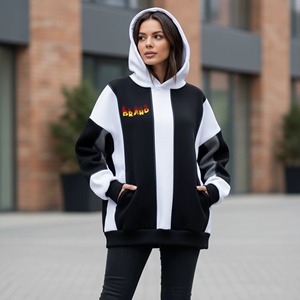 Hoodie décontracté pour femme, couleur unie, haute qualité, style streetwear hiver, manches longues, tricot gaufré, avec cordon de serrage et fente, pull-over - Product Image 1