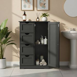 Mobile da Bagno in MDF Nero con Rivestimento in Melamina 56*30*80cm, 4 Cassetti, 1 Anta, Scaffali Funzionali e Eleganti - Product Image 4