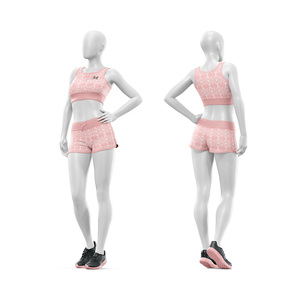Conjunto de Yoga de 2 Piezas para Mujer, Estampado Geométrico Rosa, Top Corto con Espalda Cruzada, Pantalones Cortos de Cintura Alta, Transpirable, Spandex, Poliéster, Logotipo Personalizado - Product Image 1