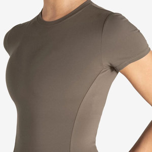 <b>Women</b> Seamless <b>Compression</b> T-Shirt Solid Color Quick Dry Yoga Wear Fitness T-Shirt Running Gym Training Workout <b>Top</b> - Product Image 3