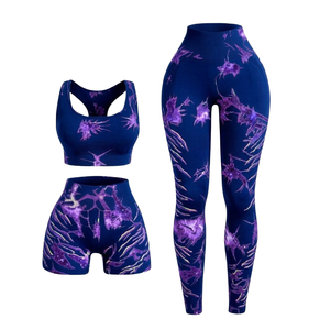Conjunto Deportivo de 3 Piezas Personalizado con Etiqueta Privada para Mujer, Ropa de Yoga sin Costuras con Estampado Naranja, Ropa de Entrenamiento de Alta Elasticidad - Product Image 2