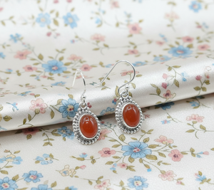 Pure 925 Sterling Silver Floral Pattern Carnelian Gemstone <b>Dangle</b> <b>Earrings</b> Rose <b>Gold</b> & Yellow <b>Gold</b> Plated Handmade Jewelry Her - Product Image 1