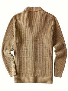 Cardigan à col châle pour homme en viscose-polyester, tricot côtelé boutonné, décontracté, chaud, pour l'automne et l'hiver, vente en gros - Product Image 2