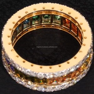 Bagues en argent sterling 925 plaqué platine avec sertissage en bézel, pierres précieuses de couleur, moissanite, coupe émeraude VVS, bling bling, hip hop, personnalisées pour hommes - Product Image 6