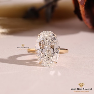 Anillo de compromiso solitario de corte oval deslumbrante de 5.00 quilates, oro sólido de 14K, certificado IGI, claridad VVS2, color F, diamante cultivado en laboratorio CVD. - Product Image 1