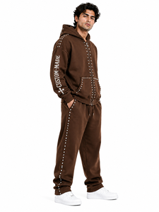 Premium Rhinestone Cotton Fleece Tracksuit <b>Set</b> for Men oversized long lasting hoodie designed for modern streetwear fashion - Product Image 4