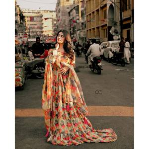 Beautiful Digital Print Wedding Gown for Parties Elegant and Stylish - Product Image 2