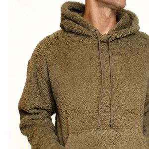 Men's <b>Hooded</b> <b>Fleece</b> <b>Jacket</b> Solid Color Oversized Casual Winter Coat Green - Product Image 4