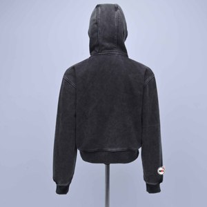 Hoodie court en molleton de coton, effet délavé, style vintage, avec logo personnalisé de haute qualité, pour femmes. - Product Image 5