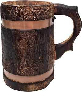 Mug en bois vintage avec accent en laiton, vaisselle écologique pour café et bière, idéal pour les bars, restaurants et cafés - Product Image 4