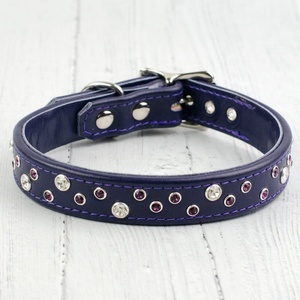 Handmade Exclusive 2-Colored Leather Dog Collar with Solid Pattern and Crystal <b>Studs</b> Decoration Top Manufacturer Wholesaler - Product Image 4