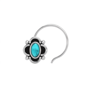 Boucle de nez ovale en argent sterling 925 avec pierre précieuse turquoise, sertie à la main, bijou délicat pour femmes et jeunes filles, style indien - Product Image 3