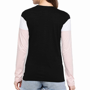 เสื้อยืดแขนยาวผู้หญิงแบบคัลเลอร์บล็อก คอกลม รับผลิตแบบ OEM แบรนด์ส่วนตัว เสื้อยืดออกกำลังกาย ทรงปกติ เสื้อยืดวิ่ง - Product Image 2