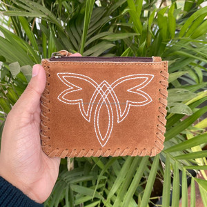 Venta caliente al por mayor Vintage mujer bota Stitch gamuza cuero monedero moda lujo cuero genuino tarjeta de crédito pequeña cartera - Product Image 2