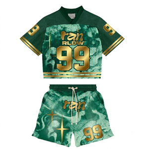 ชุดเซ็ตเสื้อเจอร์ซีย์ฟุตบอลทรงวินเทจแบบครอปพร้อมกางเกงขาสั้นเข้าชุด พิมพ์ลายตัวอักษร ผ้าถักตาข่าย ชุดกีฬา 2 ชิ้น ขายส่ง - Product Image 5