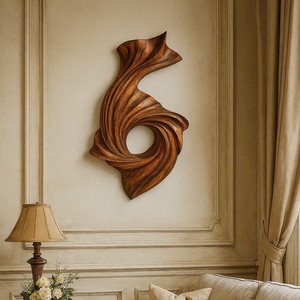 Sculpture murale en bois Art Déco artisanale avec motifs abstraits et géométriques pour la décoration du salon - Cadeau d'anniversaire - Product Image 6