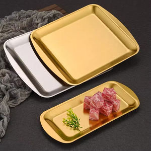 Plateaux de service rectangulaires en acier inoxydable poli, dorés/argentés, de luxe, pour la maison et les restaurants. - Product Image 1