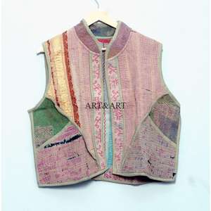 Nouvelle arrivée, veste ethnique pour femmes, veste courte respirante et écologique en coton indien fait main, patchwork multicolore Kantha vintage - Product Image 6