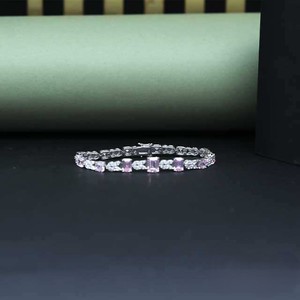 Pulsera de Plata 925 con Baño de Rodio y Cristales para Mujer, Corte Baguette, Engaste en Canal, Eslabones Geométricos, Uso Diario - Product Image 2