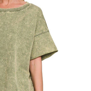 Camiseta de cuello redondo de manga corta para mujer, última versión, camisetas con efecto lavado ácido para mujer, antibacterianas, camiseta con efecto lavado ácido para mujer - Product Image 4