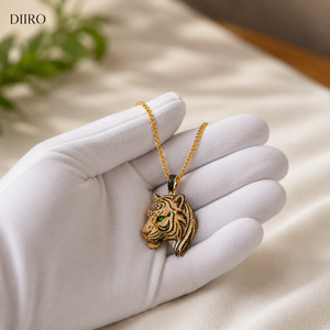 Colgante Cabeza de Tigre Chapado en Oro Amarillo de 14K con Moissanita, Amuleto de Lujo con Incrustaciones de Piedras, Collar de Animal Unisex para Uso Diario - Product Image 3