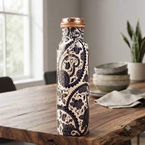 Handcrafted Copper Water <b>Bottle</b> Black White Floral Print Design Reusable Metal Drinking <b>Bottle</b> Handmade Travel Home Gift - Product Image 6
