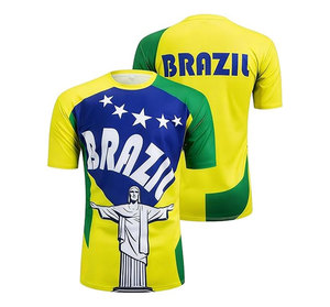 Maillot de football unisexe à manches courtes avec drapeau national du Brésil, imprimé par sublimation, respirant, en polyester, pour adultes, toutes saisons, col rond - Product Image 3