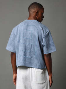 Camiseta Corta Oversize de Gamuza para Hombre, Tacto Suave, Premium, Manga Corta, Lisa, con Logotipo Personalizado OEM, Estilo Retro, Corte Cuadrado - Product Image 2