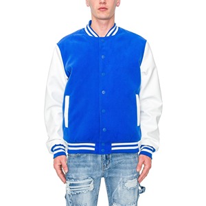 <b>Men's</b> Blue <b>White</b> Varsity <b>Jacket</b> Regular Fit Solid Color Button Front Casual Style Autumn Wear For <b>Men</b> - Product Image 3